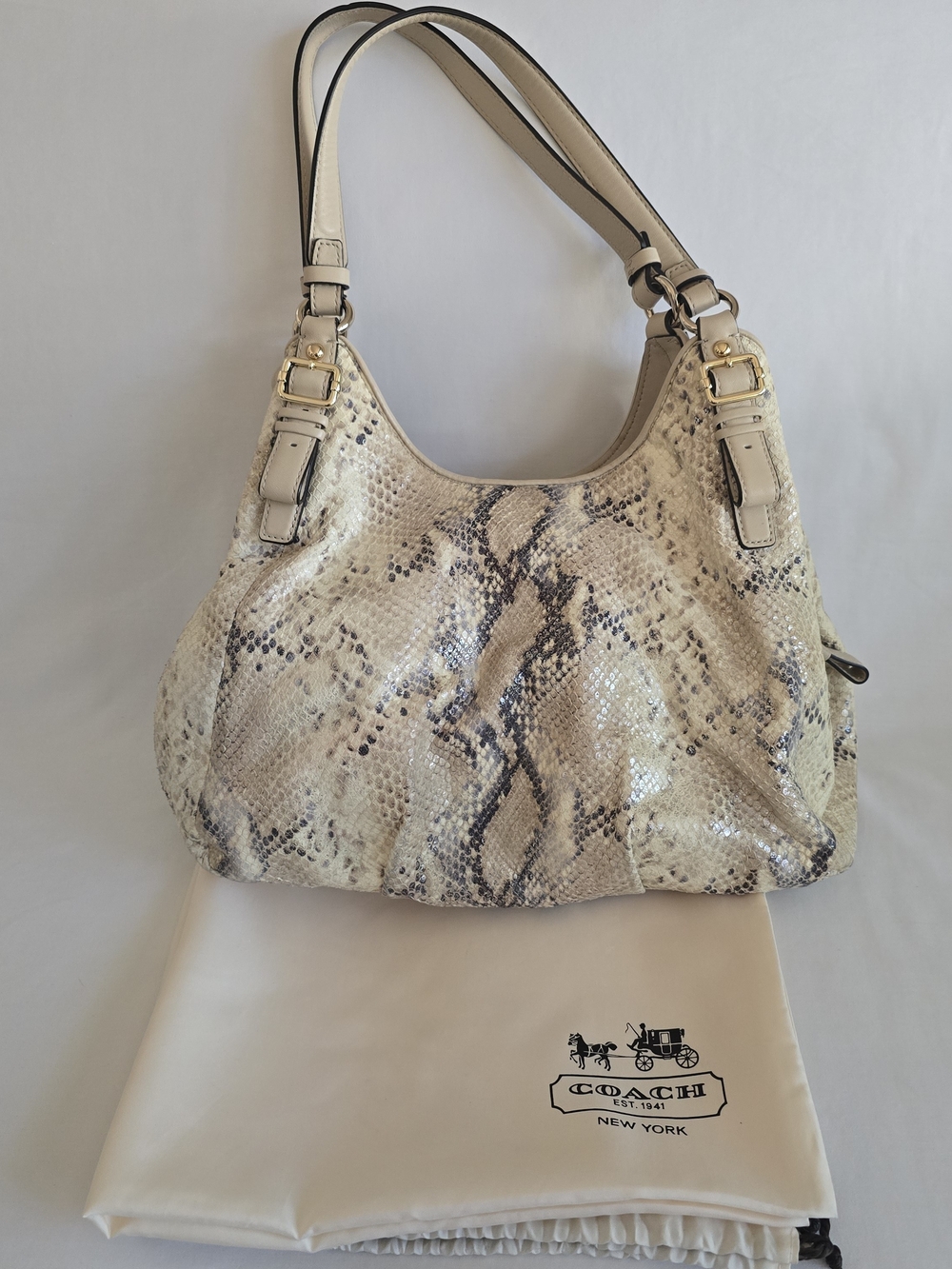 Authentic Coach Madison Maggie Shoulder Bag in Metallic Embossed Python Leather - Picture 2 of 9
